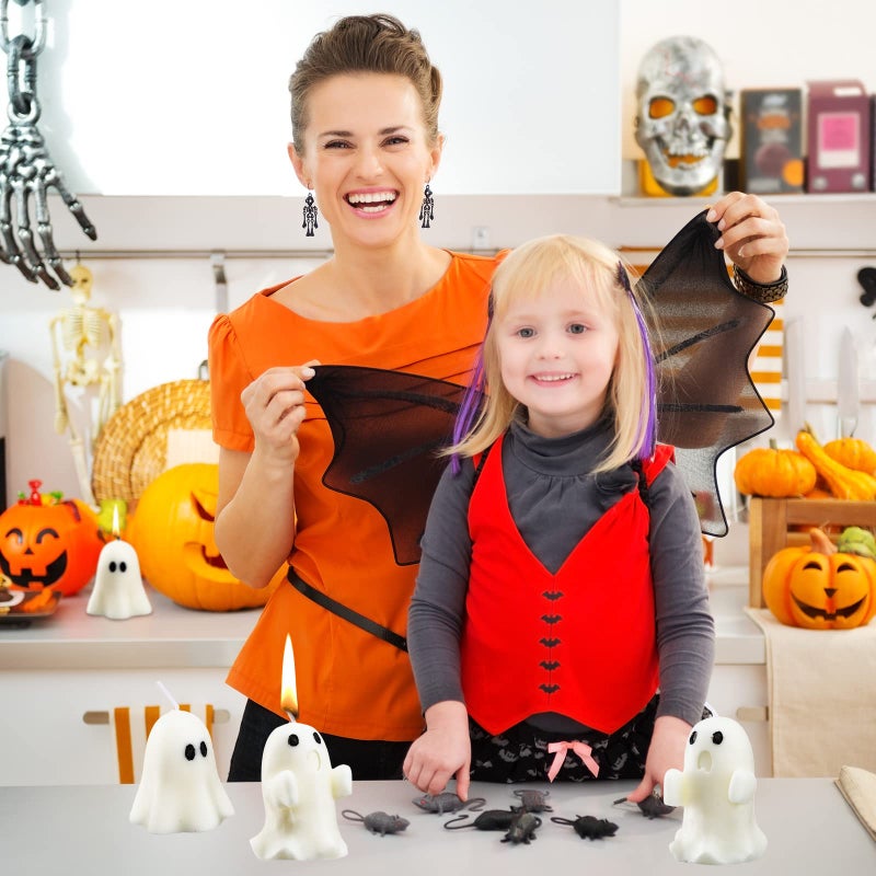 Minatee 4 Pieces Large Halloween Ghost Candles Cute Spooky Fall Decor Burning White Scented Wax Candles Gifts for Boo Basket Stuffers Halloween Room Table Indoor Decorations  2 Style - Image 4